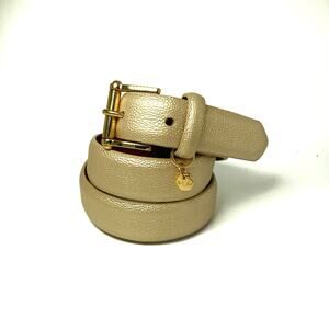 Ralph Lauren Champagne Stingray Pebbled Leather Belt Gold Buckle Y2K Minimalist